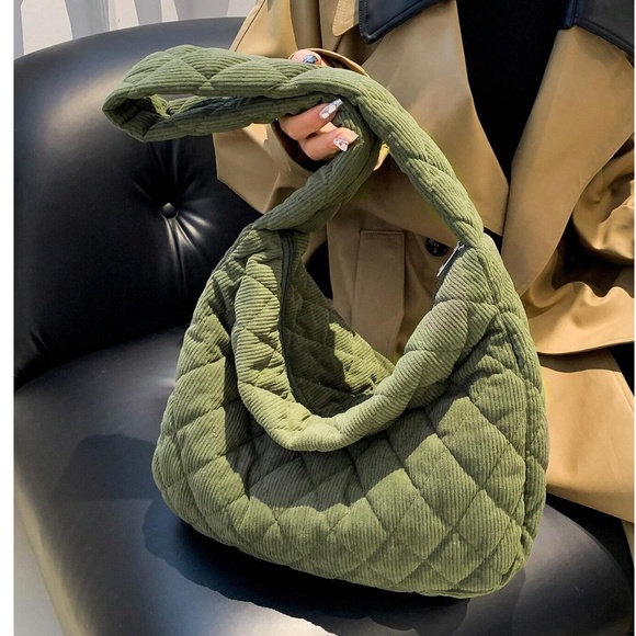 Luxe Quilted Corduroy Puffer Messenger Shoulder Crossbody Travel Bag - Picture 12 of 12